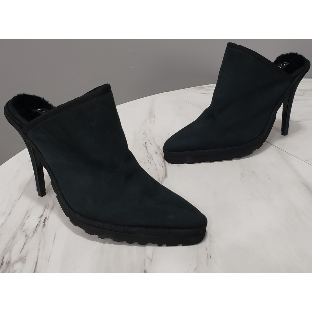 Y/PROJECT x UGG Ls1 Suede Shearling Fur Black Pointed Toe Mule Heels y project
